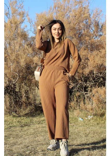 Kahve Fitil Detaylı Takım fırsatları