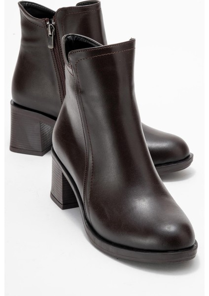 Kadın Sade Fermuarlı Bot Kahve Cilt