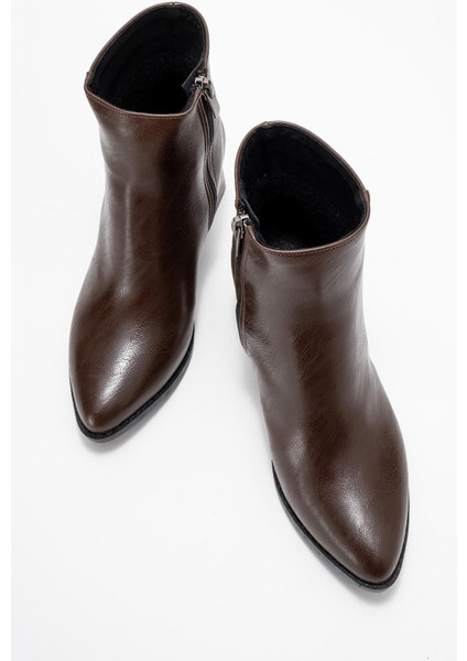 Kadın Topuklu Bot Kahve Cilt