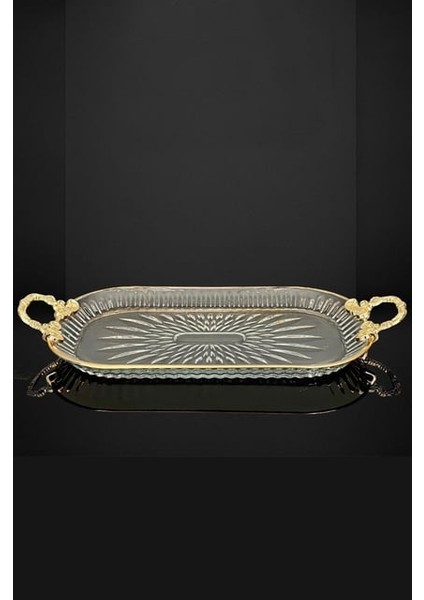 Cırağan Gold Cam Kulplu Baton Servis Sunumluk Tepsi 18X30X5 cm