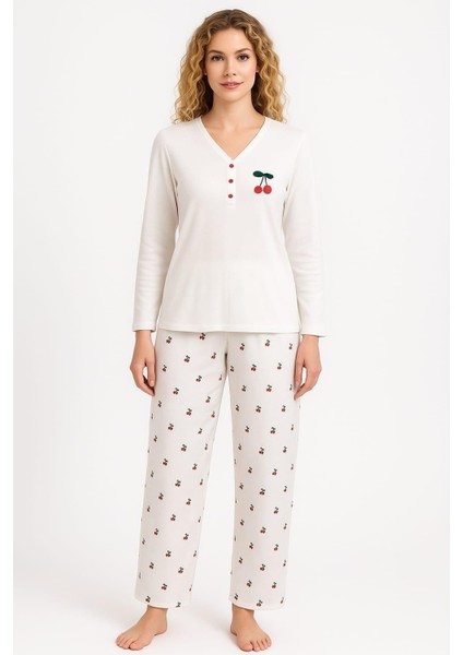 Kadın 70803 Kaşkorse Pijama Takımı Beyaz