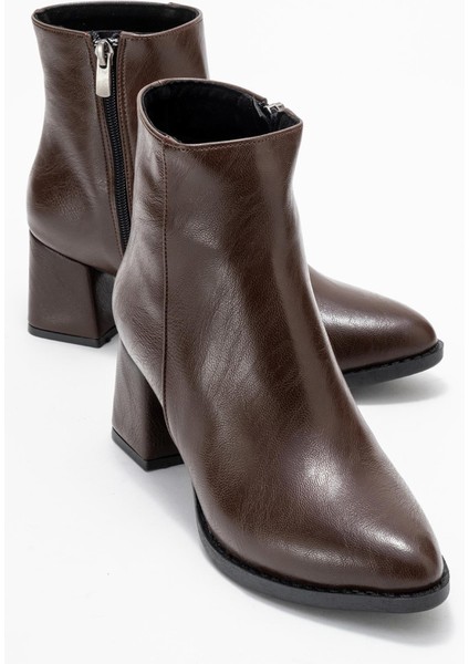 Kadın Topuklu Bot Kahve Cilt