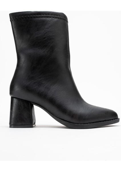 Sade Dikişli Fermuarlı Kadın Topuklu Bot Siyah Cilt fiyatları