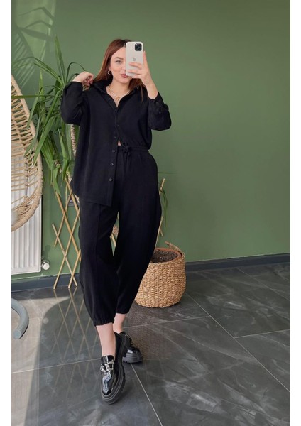 Mango Model Kaşe Şalvar Takım Siyah