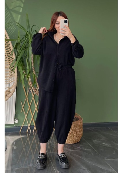 Mango Model Kaşe Şalvar Takım Siyah modelleri