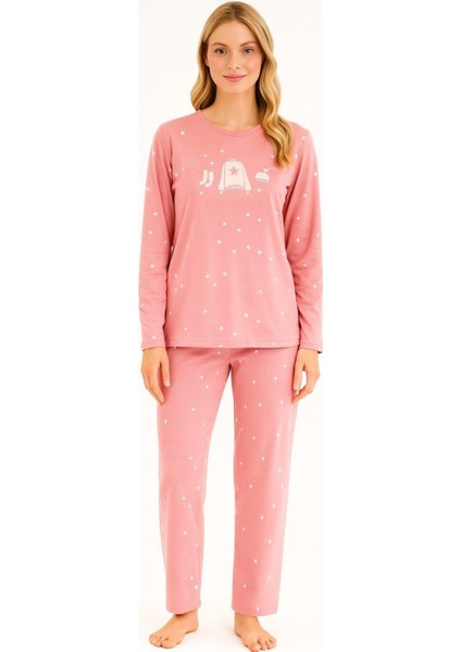 Kadın 19104-2218 Uzun Kol Likralı Sandy Pijama Takımı Pudra