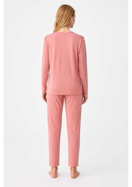 Kadın 19104-2218 Uzun Kol Likralı Sandy Pijama Takımı Pudra fiyatları