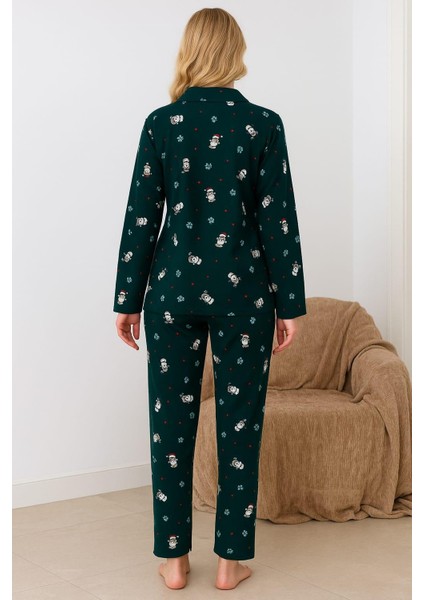 Kadın 02289 Önü Düğmeli Süet Pijama Takımı Yeşil fiyatları