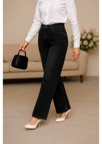 Kadın Palazzo Yüksek Bel Cotton Jean Pantolon