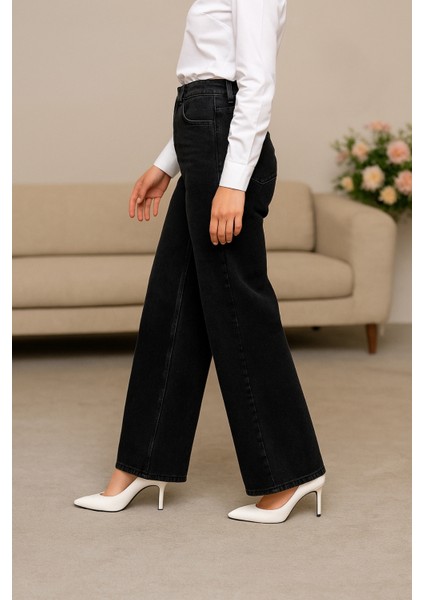 Kadın Palazzo Yüksek Bel Cotton Jean Pantolon