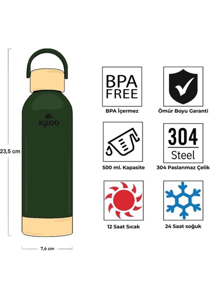 Çelik Pro Termos - Igloo - Hydrate - 500ML - Haki - 205694 fırsatları