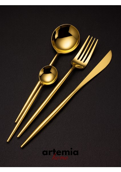 Royal 24 Parça Yemek Takımı | 6 Çatal 6 Kaşık 6 Bıçak 6 Tatlı Kaşığı | Gold Kaplama Lüks Set modelleri