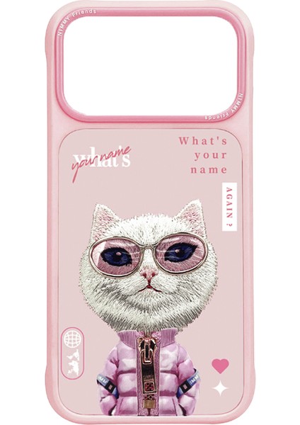 iPhone 17 Pro Uyumlu 3D Gözlük Fermuar Rich Kedi Detaylı Nakış Işlemeli Kabartma Cool Cute Kılıf