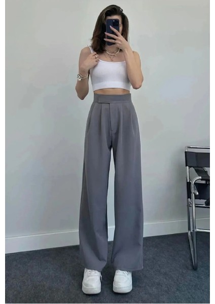 Kadın Full Esnek Rahat Kumaş Cırt Kapama Palazzo Pantolon