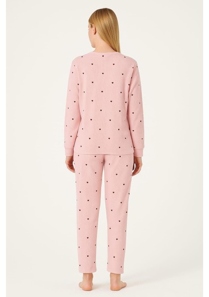 Kadın 70920 Uzun Kol Likralı Waffle Pijama Takımı Pembe fiyatları