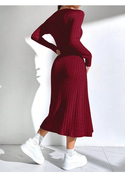 Kadın Uzun Kollu Kare Yaka Midi Kaşkorse Elbise fırsatları