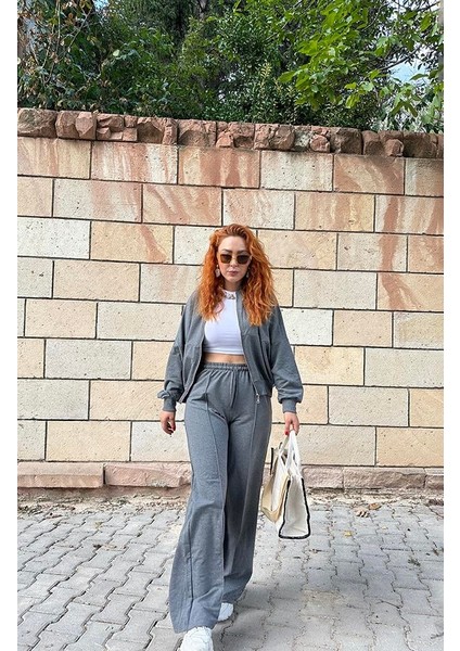 Gri Fermuar Detaylı Eşofman Takımı