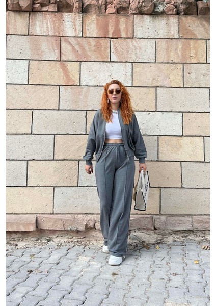 Gri Fermuar Detaylı Eşofman Takımı modelleri