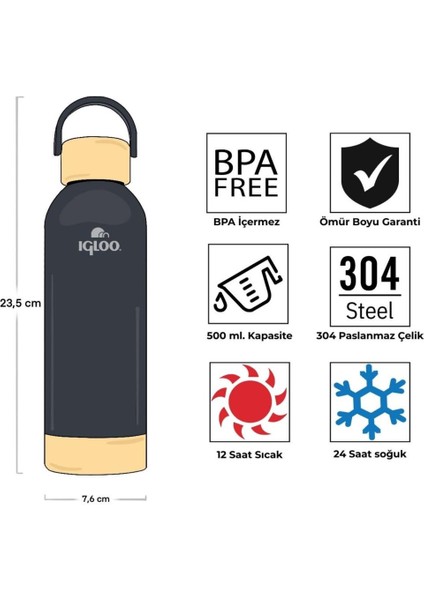 Çelik Pro Termos - Igloo - Hydrate - 500ML - Füme - 205694 fırsatları