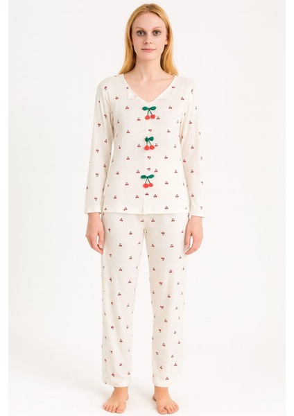 Kadın 70806 Kaşkorse Pijama Takımı Beyaz