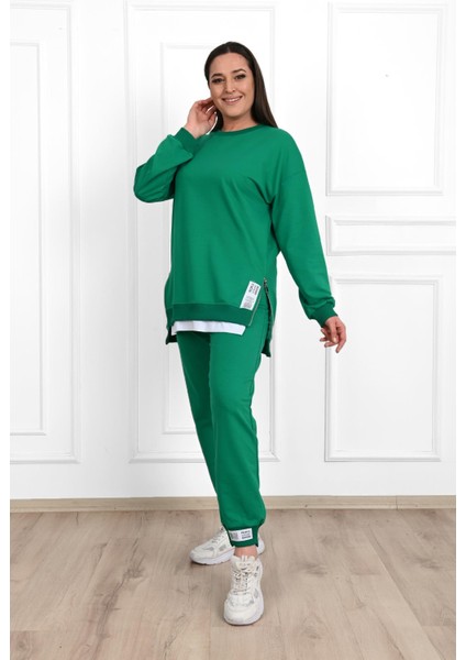 Kadın Büyük Beden Yanları Fermuar Detaylı Eşofman Takımı 3613-23
