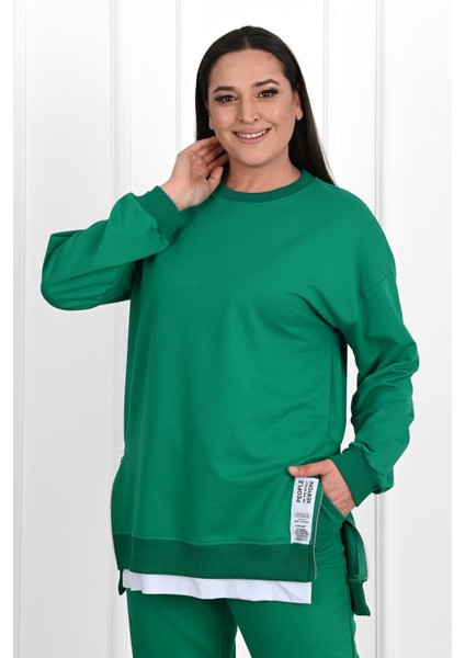 Kadın Büyük Beden Yanları Fermuar Detaylı Eşofman Takımı 3613-23 modelleri