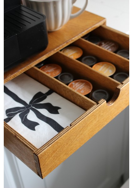 Kapsül Kahve Standı Organizer Raf Meşe