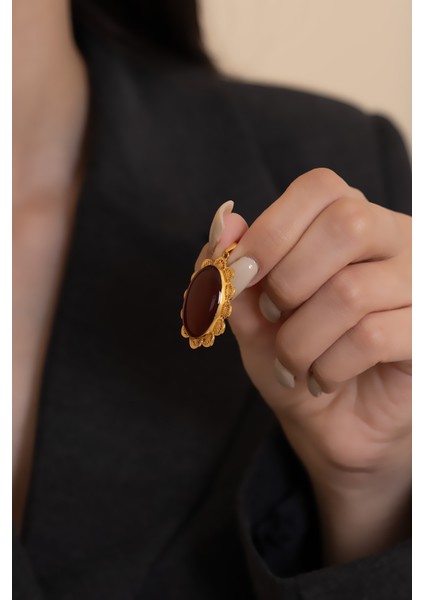 14 Ayar Altın Telkari İşlemeli Akik Taşlı El İşi Kolye Ucu modelleri