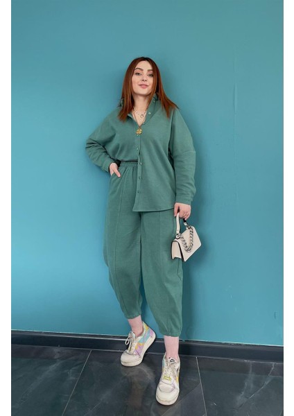 Mango Model Kaşe Şalvar Takım Yeşil