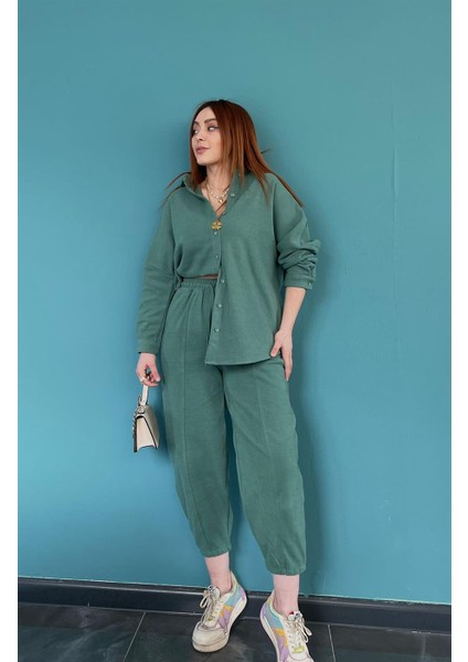 Mango Model Kaşe Şalvar Takım Yeşil modelleri