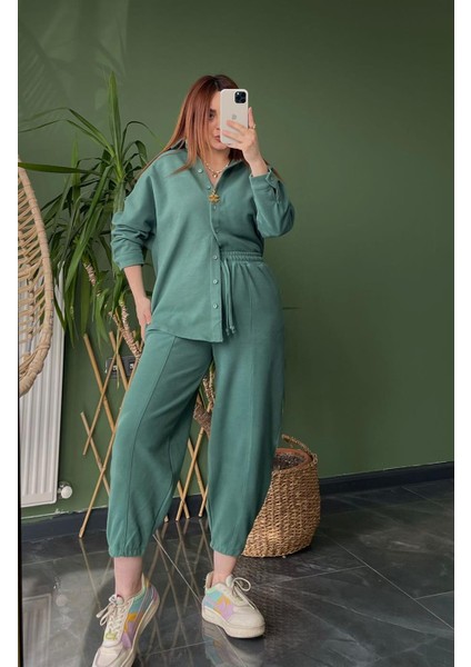 Mango Model Kaşe Şalvar Takım Yeşil fırsatları