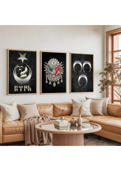 Ahşap Çerçeveli Osmanlı Tuğras ve Türklük Üçlü Ahşap Tablo Seti indirimleri
