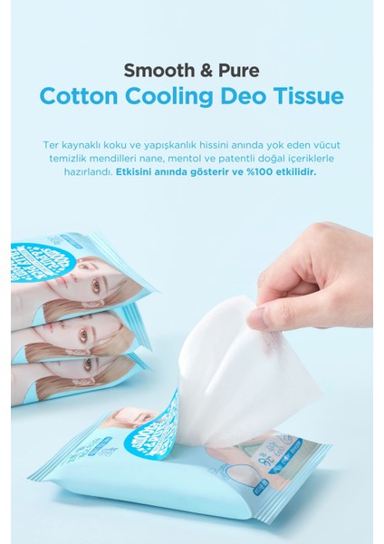 Smooth & Pure Cotton Cooling Deo Tissue - Cilt Serinletici, Koku Önleyen & Multi Fonksiyonel Vegan Deodorant Mendil modelleri
