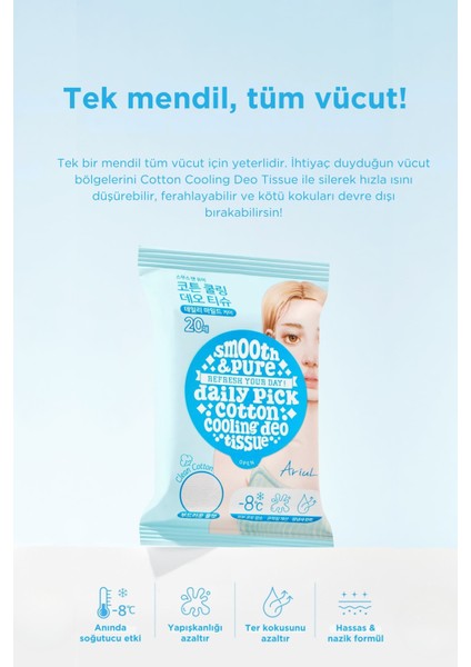 Smooth & Pure Cotton Cooling Deo Tissue - Cilt Serinletici, Koku Önleyen & Multi Fonksiyonel Vegan Deodorant Mendil indirimleri