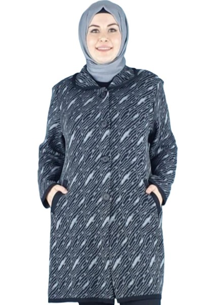 Kadın Büyük Beden Çelik Örgü Vatkalı Triko Uzun Ceket