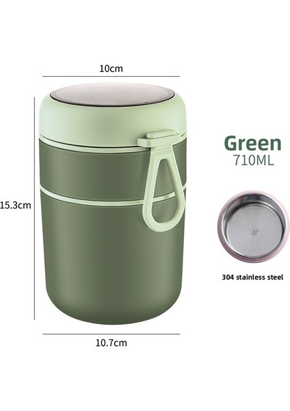 2 Katlı Lunch Box - Yeşil - Paslanmaz Çelik - Kaşıklı - Yemek Taşıma Kabı - 710ML fırsatları