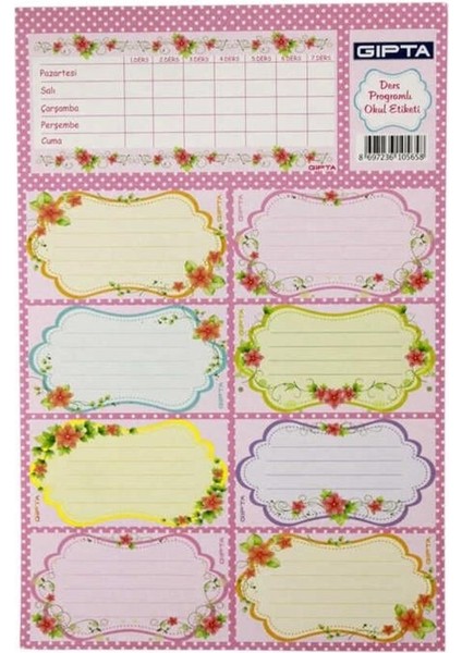 Gırls Ders Programı Okul Etiket 3 Yaprak 16 x 24 cm Çiçek Desenli