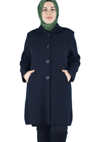 Kadın Büyük Beden Çelik Örgü Vatkalı Triko Uzun Ceket