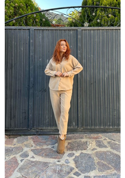 Mango Model Kaşe Şalvar Takım Süt Kahve