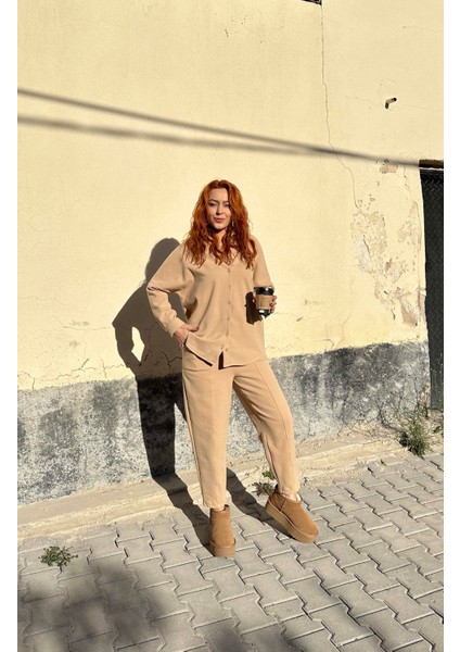 Mango Model Kaşe Şalvar Takım Süt Kahve modelleri