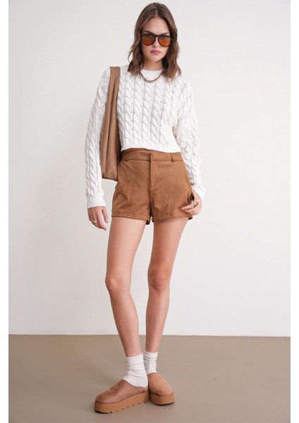 6863 Kadın Saç Örgülü Crop Triko Kazak Kemik fiyatları