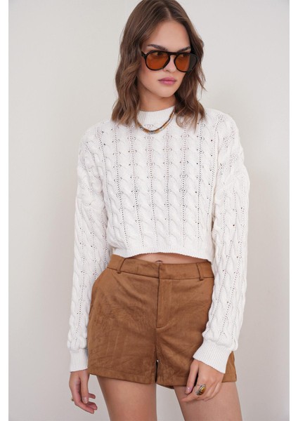 6863 Kadın Saç Örgülü Crop Triko Kazak Kemik fırsatları