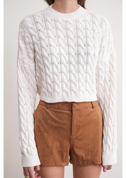 6863 Kadın Saç Örgülü Crop Triko Kazak Kemik indirimleri