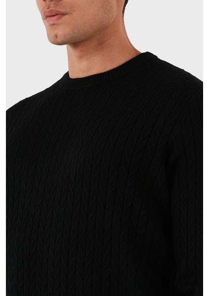 Regular Fit Bisiklet Yaka Örme Desenli Kazak M5BR41Z2ZK2 Erkek Kazak M5BR41 Z2ZK2 Jblk