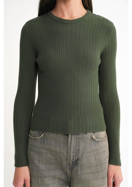 6938 Kadın Bisiklet Yaka Fitilli Triko Body Haki indirimleri