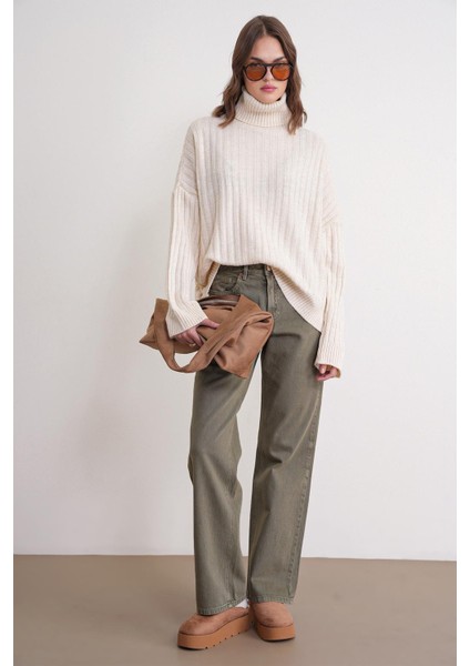 6928 Kadın Fitilli Balıkçı Yaka Triko Kazak Naturel fiyatları