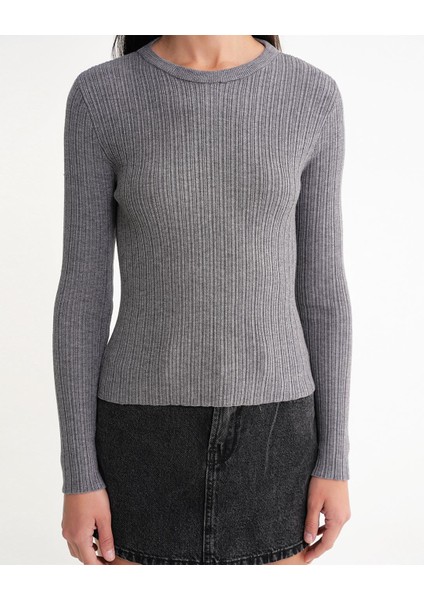 6938 Kadın Bisiklet Yaka Fitilli Triko Body Gri indirimleri