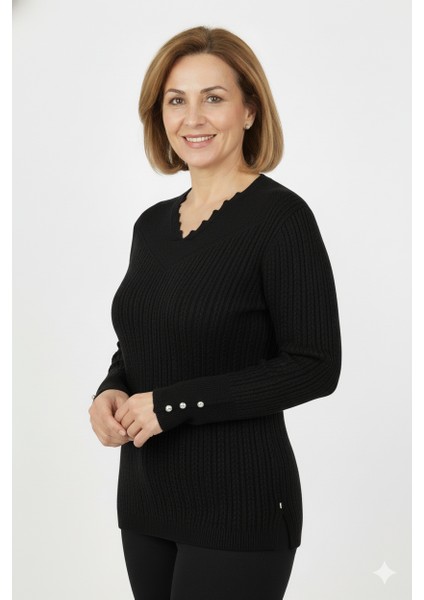 Kadın Kışlık Anne Kazak V Yaka Pamuklu Kardelen Örme Esnek Rahat Kesim Tam Kalıp fiyatları