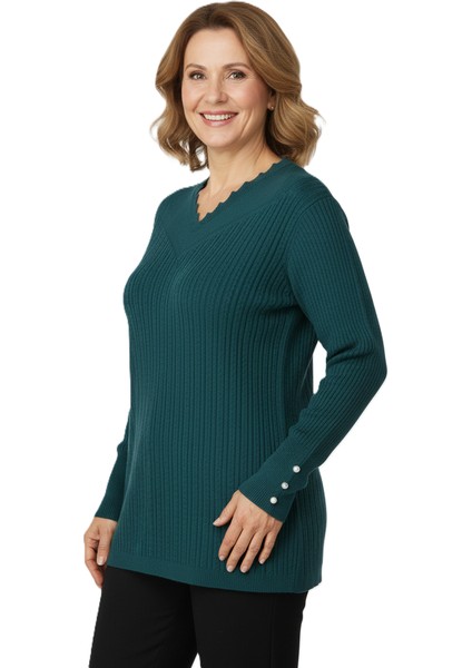 Kadın Kışlık Anne Kazak V Yaka Pamuklu Kardelen Örme Esnek Rahat Kesim Tam Kalıp fiyatları