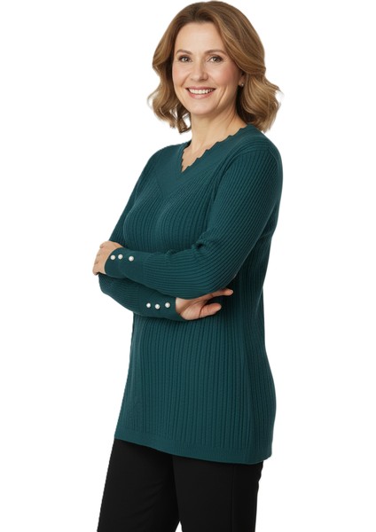 Kadın Kışlık Anne Kazak V Yaka Pamuklu Kardelen Örme Esnek Rahat Kesim Tam Kalıp modelleri